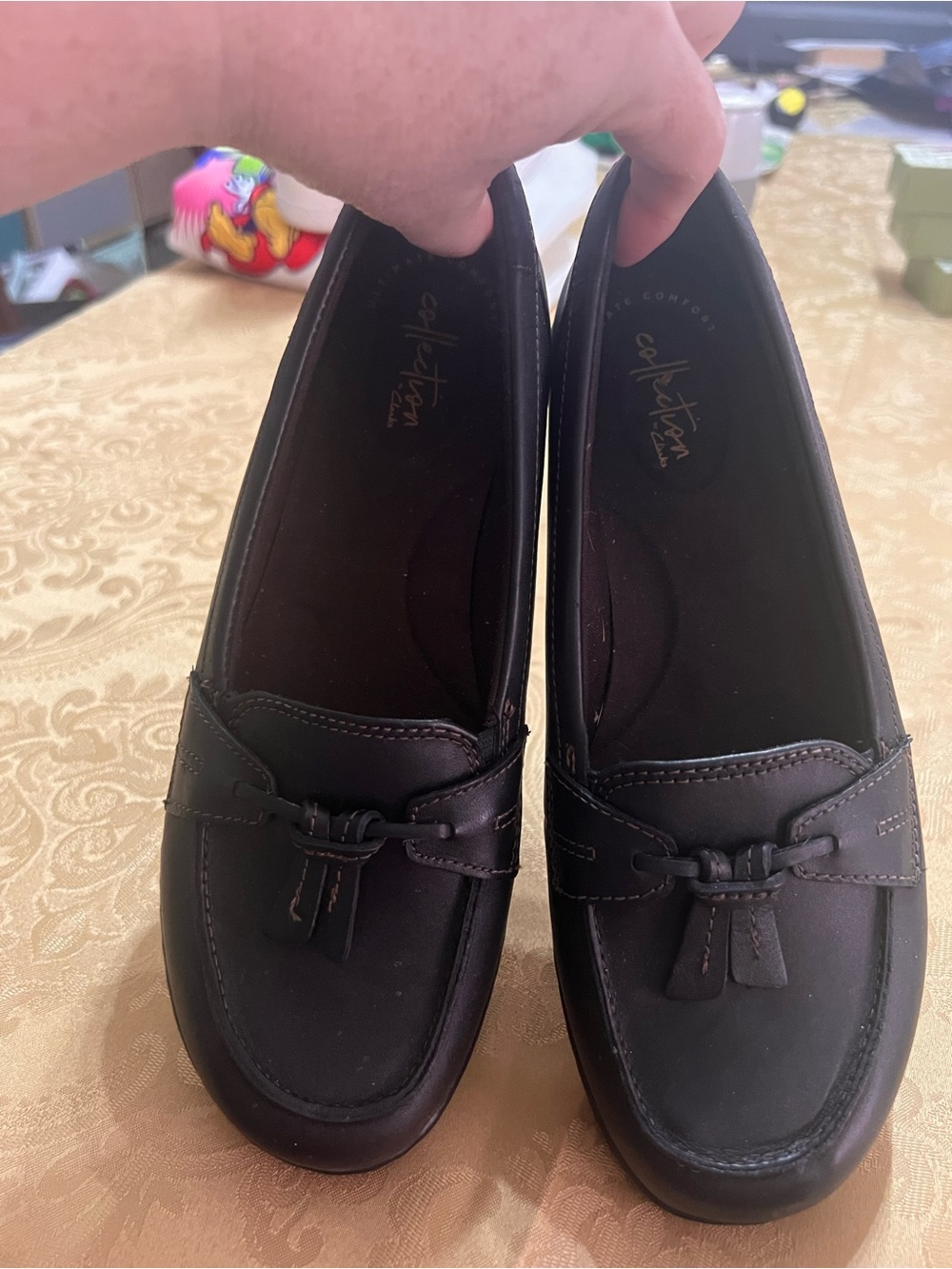 Clarks Collection Ashland Black Leather Loafers with Tassel Detail Size 8.5 New